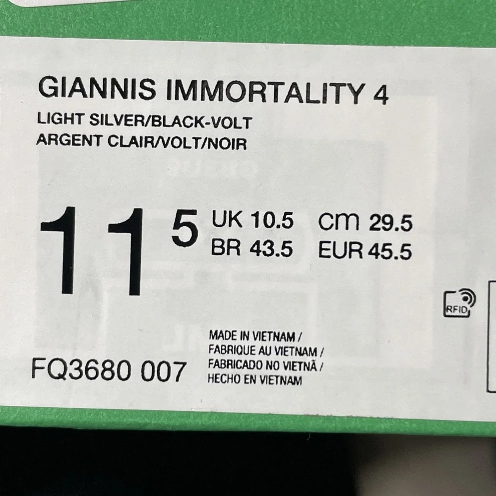 Nike Giannis Immortality 4 Shoes Mens Size 11.5 Silver Volt Black Basketball NEW